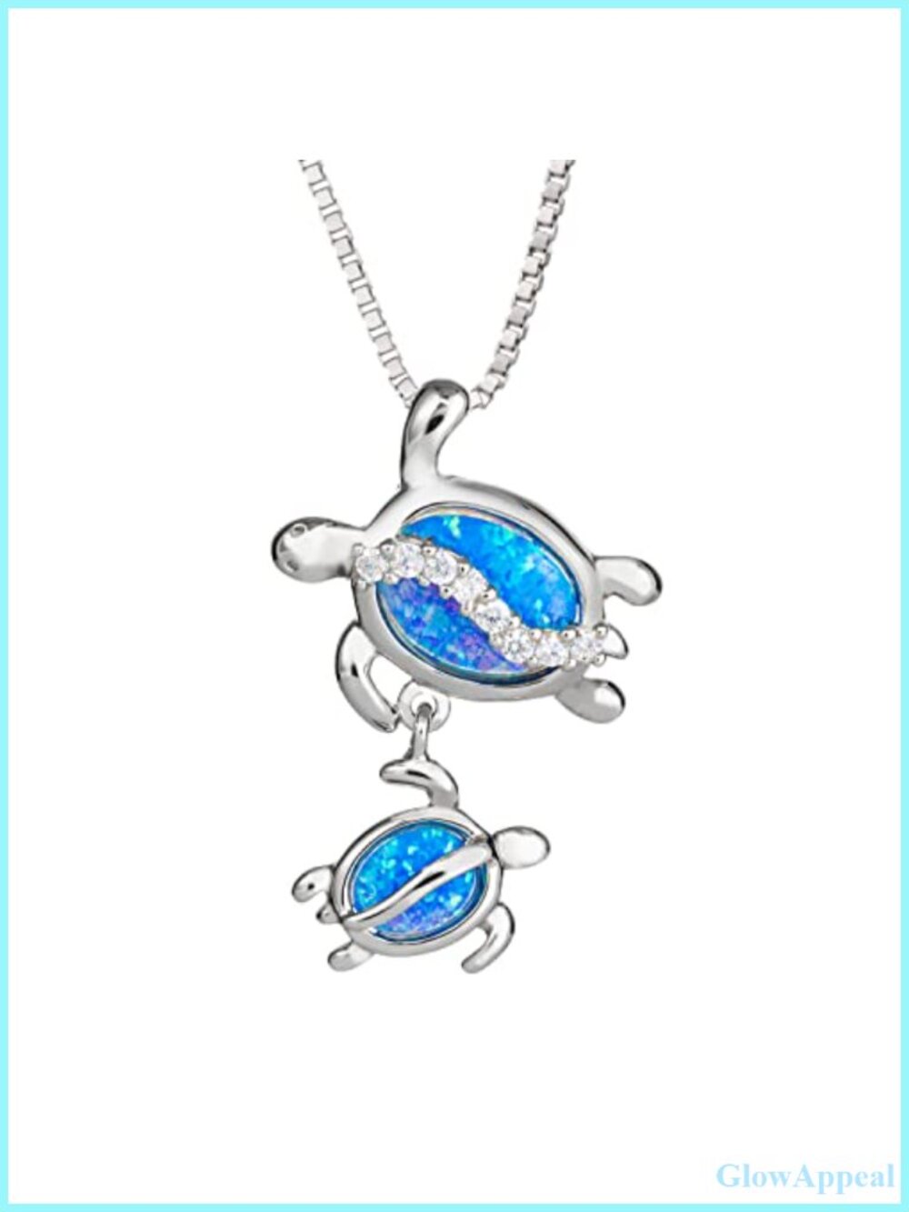 925 Sterling Silver Mother Baby Sea Turtle Necklace Opal Koa Wood 18"